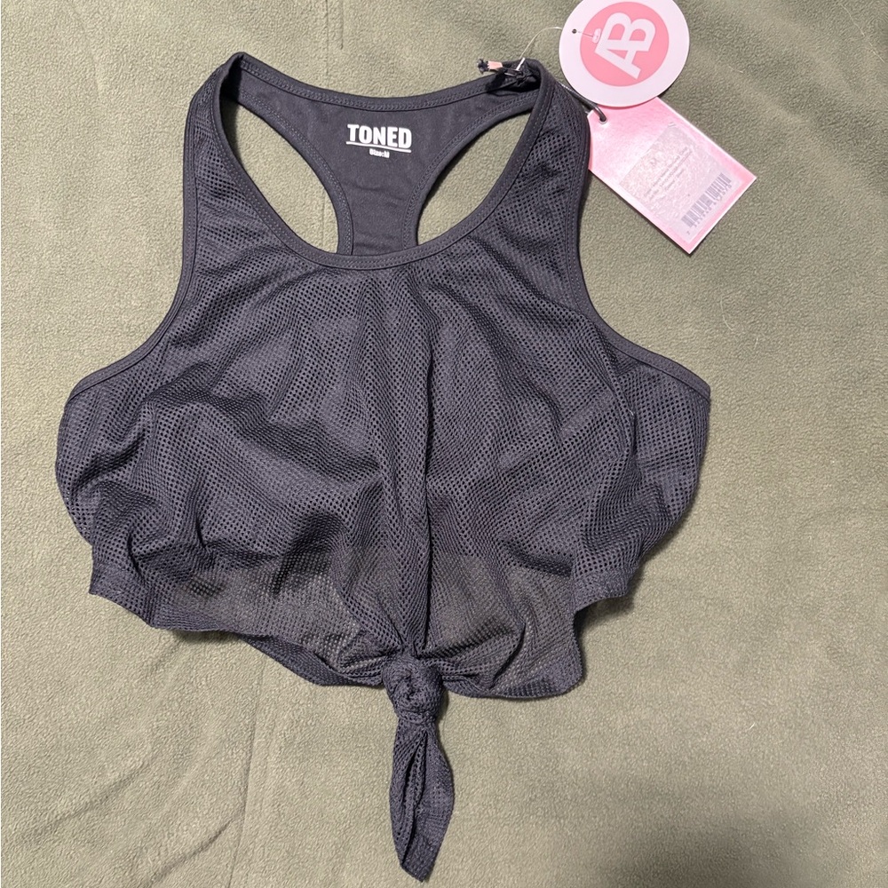 Black Mesh Front-tie Sports Bra